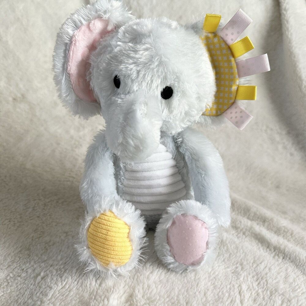 Make Believe Ideas Gray Elephant Lovey Rattle Crinkle 12” Plush Stuffed Sensory